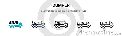 Dumper icon in filled, thin line, outline and stroke style. Vector illustration of two colored and black dumper vector icons Vector Illustration