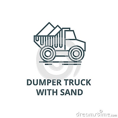 Dumper truck with sand line icon, vector. Dumper truck with sand outline sign, concept symbol, flat illustration Vector Illustration