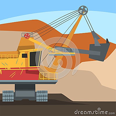 Dumping Truck Working at Mining Quarry, Metallurgical Industry Concept Vector Illustration Vector Illustration