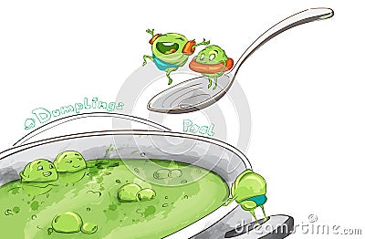 Dumpling soup funny cartoon Vector. Inspirational illustration. Cuisine menu templates Vector Illustration