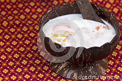 Dumplings in coconut cream Bua Loi and coconut meat with egg i Stock Photo