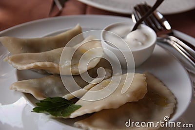 Several handmade freshly filled dumplings Stock Photo