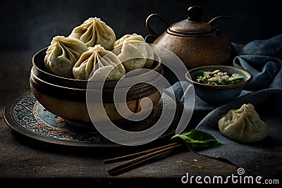 Dumplings mandu korean tradional style, food photography, artistic Stock Photo