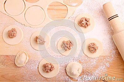 Dumplings(pelmeni) with potato and meat Stock Photo