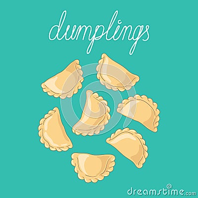 Dumplings pierogi, varenyky, pelmeni set. Vector hand drawn illustration. Vector Illustration