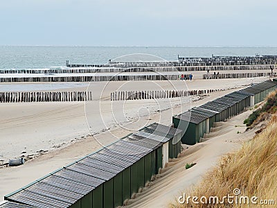 Dune, bathing huts and beach near Westkapelle Stock Photo