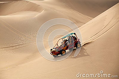 Dune buggy in a desert near Huacachina, Ica, Peru. Editorial Stock Photo
