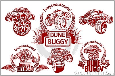Dune buggy and monster truck - vector badge Vector Illustration