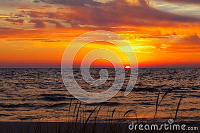 Dune Grass on a Summer Day - Lake Michigan Sunset. Stock Photo