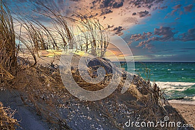 Dune landscape Baltic Sea Zingst in HDR look. Sea and beach in the background Stock Photo