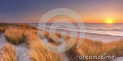 Dunes and beach at sunset on Texel island, The Netherlands Stock Photo