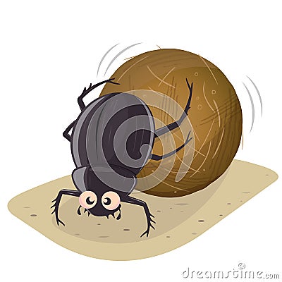 Funny cartoon illustration of a dung beetle Vector Illustration