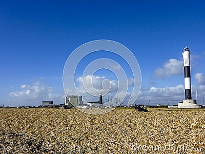 Dungeness Lighthouse and nuclear power station - England Stock Photo