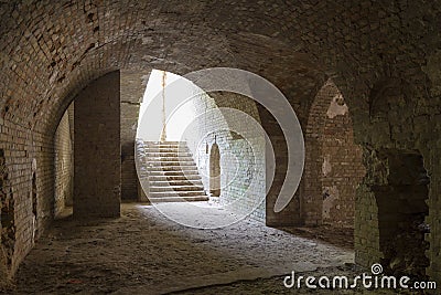 Dungeon staircase. Old fort Tarakanivsky, Rivne region. Ukraine Stock Photo