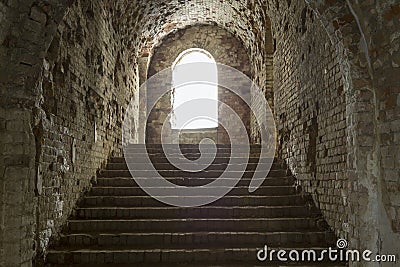 Dungeon staircase. Old fort Tarakanivsky Stock Photo