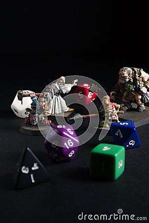 Dungeons and Dragons Figures and Dice Editorial Stock Photo