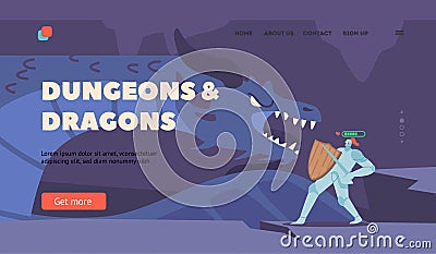 Dungeons And Dragons Landing Page Template. Person Wear Knight Costume Virtual Reality Headset Playing Mmorpg Vector Illustration