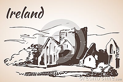Dunluce Castle Ruins, Northern Ireland Vector Illustration