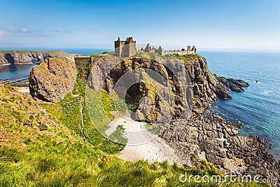 Dunnottar Castle with clear sky in Stonehaven, Aberdeen, Scotland Stock Photo