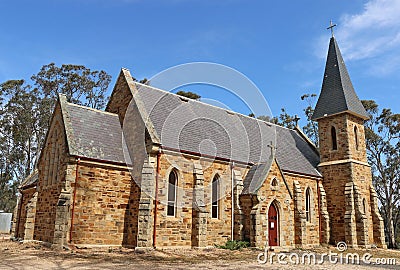 Dunolly's St Mary's Catholic church, a Gothic Revival building made of local sandstone and granite, was opened in 1871 Editorial Stock Photo