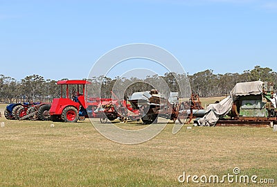 Dunolly's vintage tractor and engine rally, held at the old race course, hosted many historic engines and machines Editorial Stock Photo