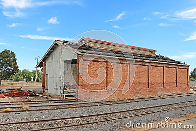 DUNOLLY, VICTORIA, AUSTRALIA - February 21, 2016: The disused goods shed at Dunolly railway station Editorial Stock Photo