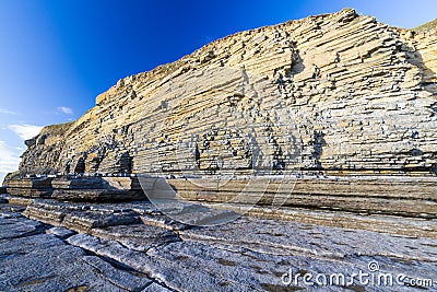 Dunraven Bay, or Southerndown beach, with limestone cliffs. Stock Photo