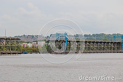 Dunston Gateshead England: May 2022: View of Dunston Staiths from Newcastle on grey hazy day Editorial Stock Photo