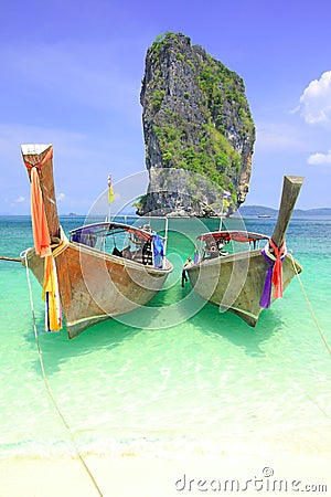 Duo long tail boat @ koh Poda Stock Photo