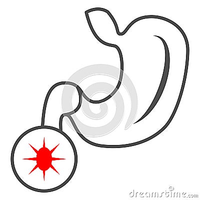 Duodenal ulcer thin line icon, Human diseases concept, Stomach ulcer sign on white background, Digestive tract disorder Vector Illustration