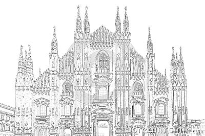 Duomo Cathedral in Milan, Italy - Drawing effect Stock Photo