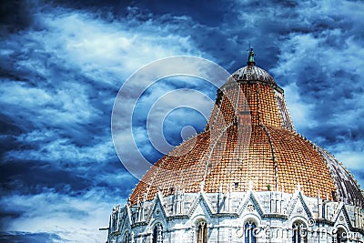 Duomo dome in Pisa under a cloudy sky Stock Photo