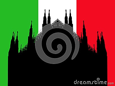 Duomo Milan with flag Vector Illustration