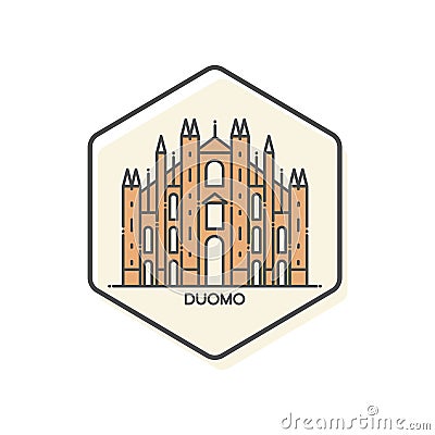 Duomo Cathedral - Milan, Italy Lineal Icon. Stock Photo