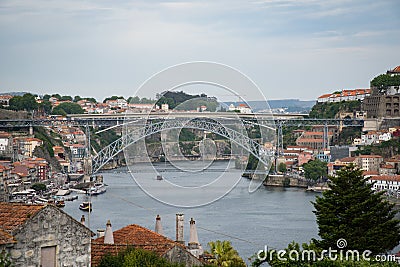 Duoro river and Maria Pia Bridge Editorial Stock Photo