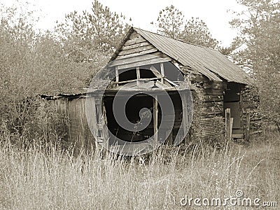 Duotone barn in field in Georgia USA Stock Photo