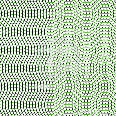 Duotone, 2-color dashed lines, speckle, sewing, diffuse geometric pattern. Dense wavy lattice, grid. Interweaved, interlocking Vector Illustration