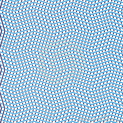Duotone, 2-color dashed lines, speckle, sewing, diffuse geometric pattern. Dense wavy lattice, grid. Interweaved, interlocking Vector Illustration