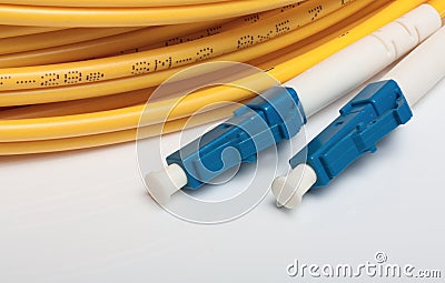 Duplex fiber optic single mode LC jack Stock Photo