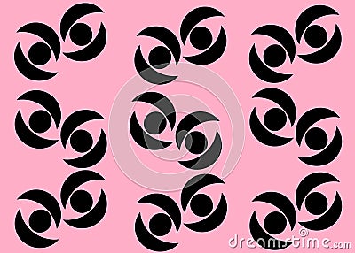 Duplicates of a pair of bold black offset eyes shapes symbols pink rose backdrop Cartoon Illustration