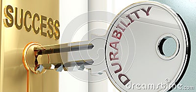 Durability and success - pictured as word Durability on a key, to symbolize that Durability helps achieving success and prosperity Cartoon Illustration