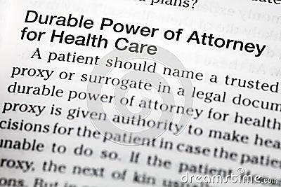 Durable power attorney health care definition Stock Photo