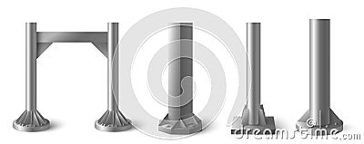 Durable steel poles with different shapes and diameter set Cartoon Illustration