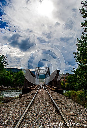 Durango Train tracks River Bridge Crossing perspective Stock Photo