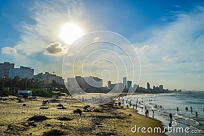 Durban golden mile beach with white sand and skyline South Africa Stock Photo