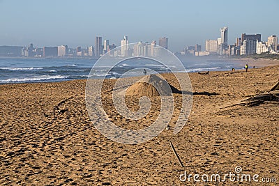 Durban`s Coastline with Hotels and Tall Building in Background Editorial Stock Photo