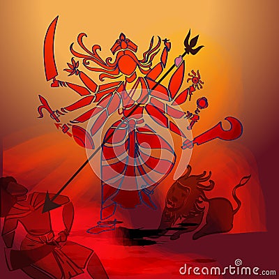 Durga Hindu goddess. Vector Illustration