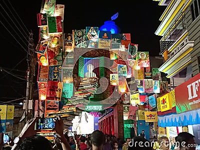 Durga puja pandal made of books Editorial Stock Photo