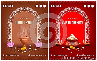 durga puja social media post banner design for maha navami and vijaya dashami Vector Illustration