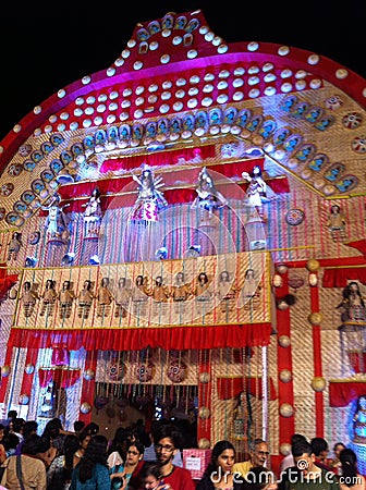 Durga puja (indian Festival) in common place ( Bengali community)art work in pendoli Editorial Stock Photo